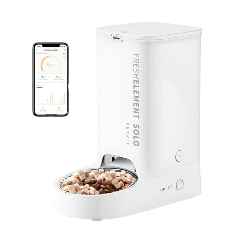 Cluzine - Automatic Smart Cat Feeder Stainless Steel Pet Food Dispenser with WiFi & APP Control, Multiple Bowls - White