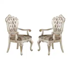 Manhattan Lane - 28 Inch Vegan Faux Leather Dining Side Chair, Set of 2 - White and Brown