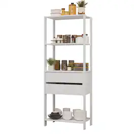 Madesa - Kitchen Pantry Storage Rack with 2 Drawers and Open Shelves 27"L Multiuse Cabinet for Kitchen - White - White