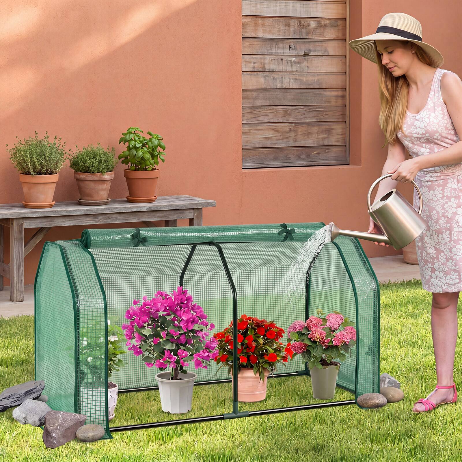 Alt View 1. Costway - Costway 47" x 22" x 24" Portable Mini Greenhouse with 2 Zipper Doors & Ground Stakes.