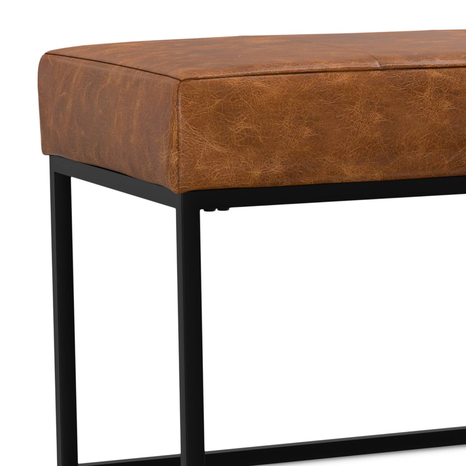 Alt View 3. Simpli Home - Candice 56 inch Wide Rectangle Ottoman Bench in Tan Genuine Leather - Tan.