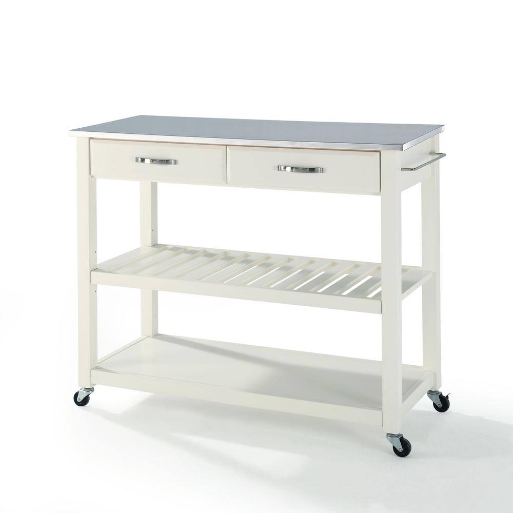 Back. Crosley Furniture - Stainless Steel Top Kitchen Prep Rolling Cart - White.