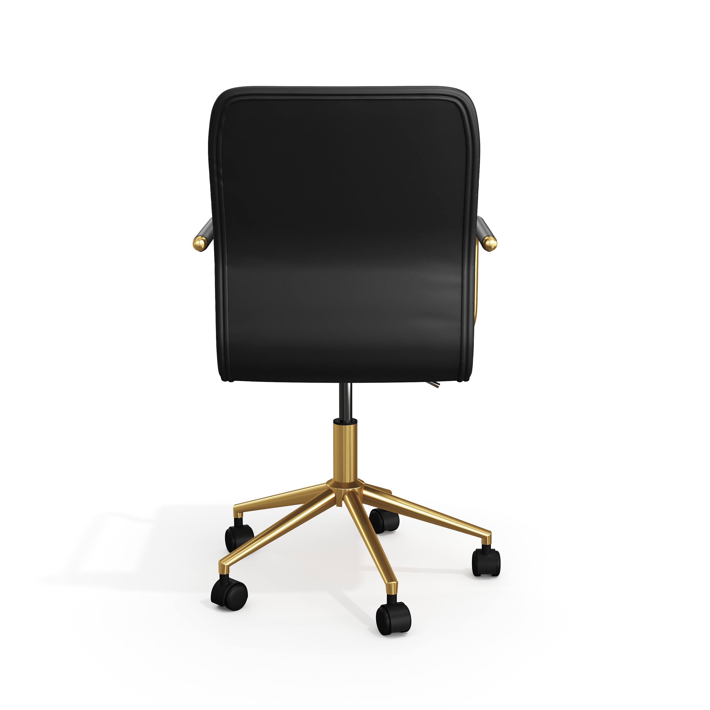 Alt View 8. Martha Stewart - Taytum Upholstered Swivel Home Office Chair with Integrated Armrests - Black Faux Leather/Polished Brass Frame.