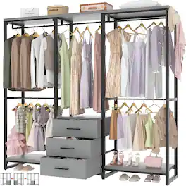 Hivvago - Heavy Duty Freestanding Garment Rack Closet Wardrobe with 3 Drawers - Black Grey