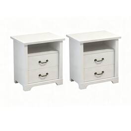 Vaczon - Rustic Nightstands (Set of 2) with Open Shelf and 2 Drawers - White