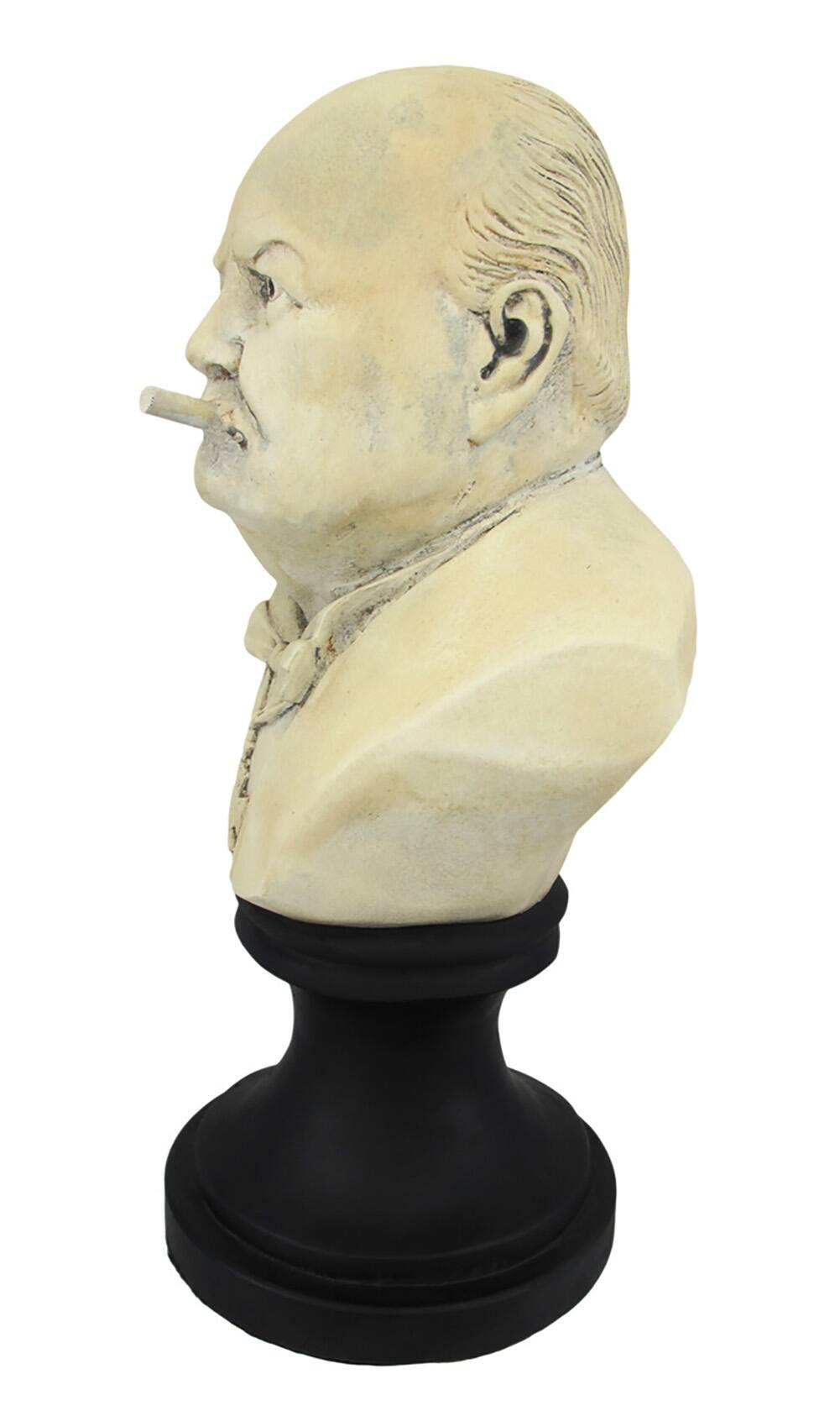 Alt View 1. Zeckos - Molded Plaster Winston Churchill with Cigar Bust Statue - Off-white.