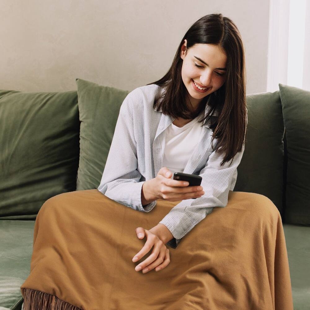 Alt View 7. Loheer - Loheer USB Heated Shawl Wearable Heating Blanket 77x24 Inch Heated Throw with 3 Heating Levels Camel - Camel.