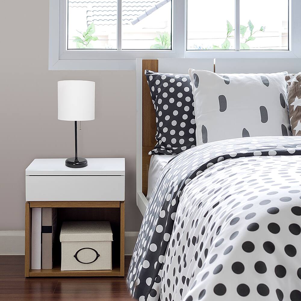 Alt View 12. Limelights - Stick Lamp with Charging Outlet and Fabric Shade - Black/White.