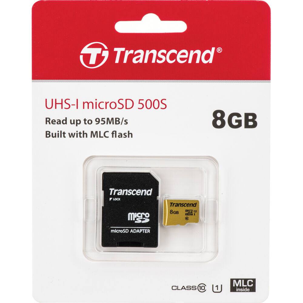 2x Transcend 8GB UHS 1 Class 10 micro SD 500S Read up to 95MB/s