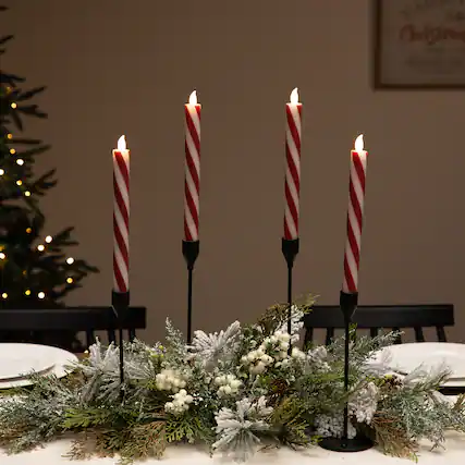 Front. Northlight - Flickering Candy Cane Striped Flameless Tapered Christmas Candles - 9.5" - Red and White - Set of 4 - Red.