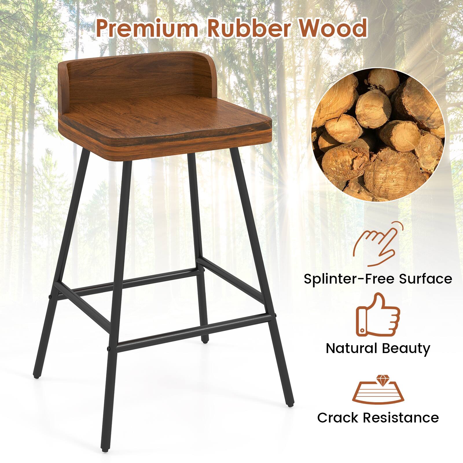 Premium Rubber Wood  
Splinter-Free Surface  
Natural Beauty  
Crack Resistance