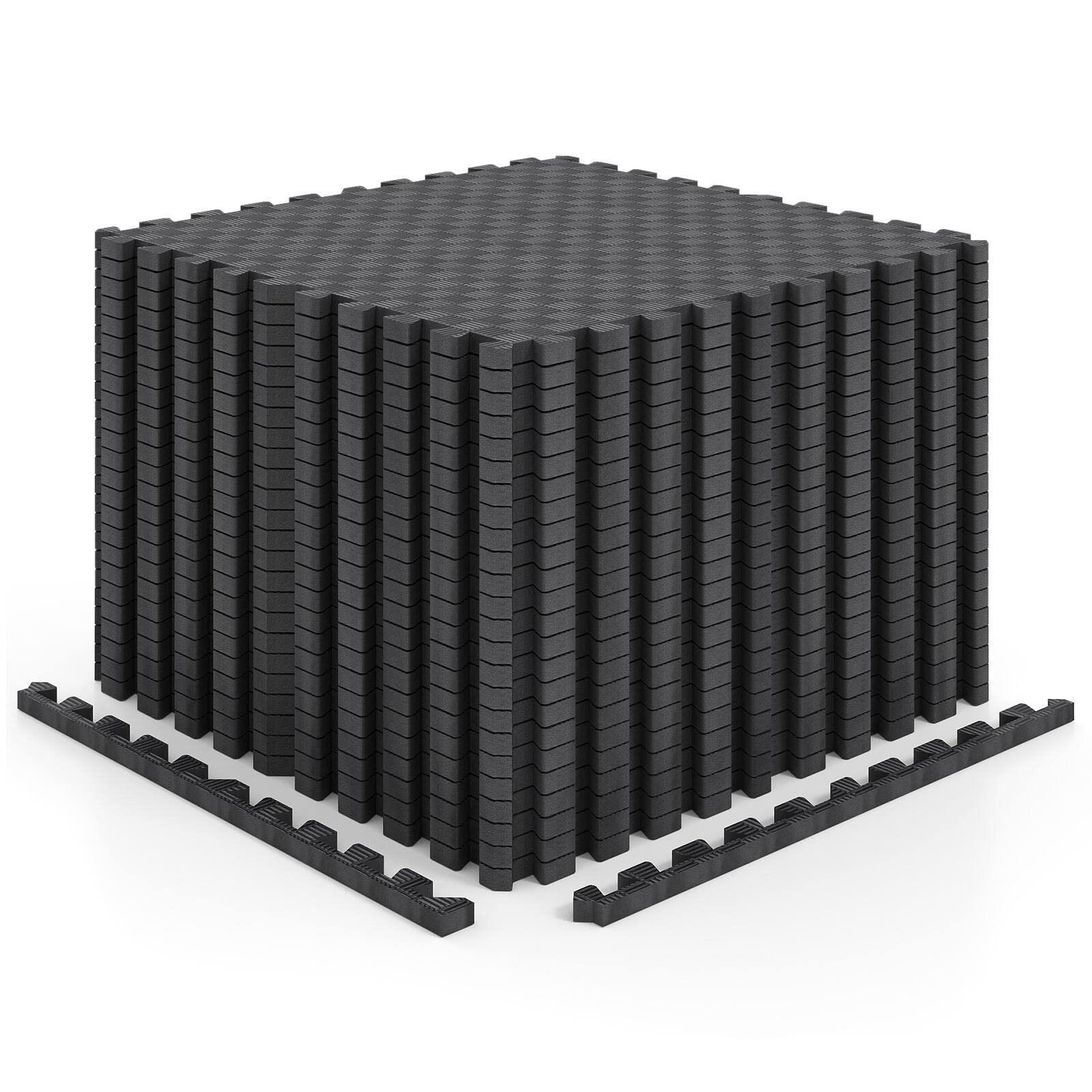 Costway - 24 PCS Puzzle Exercise Mat, EVA Foam Interlocking Floor Tiles for Home Gym - Black