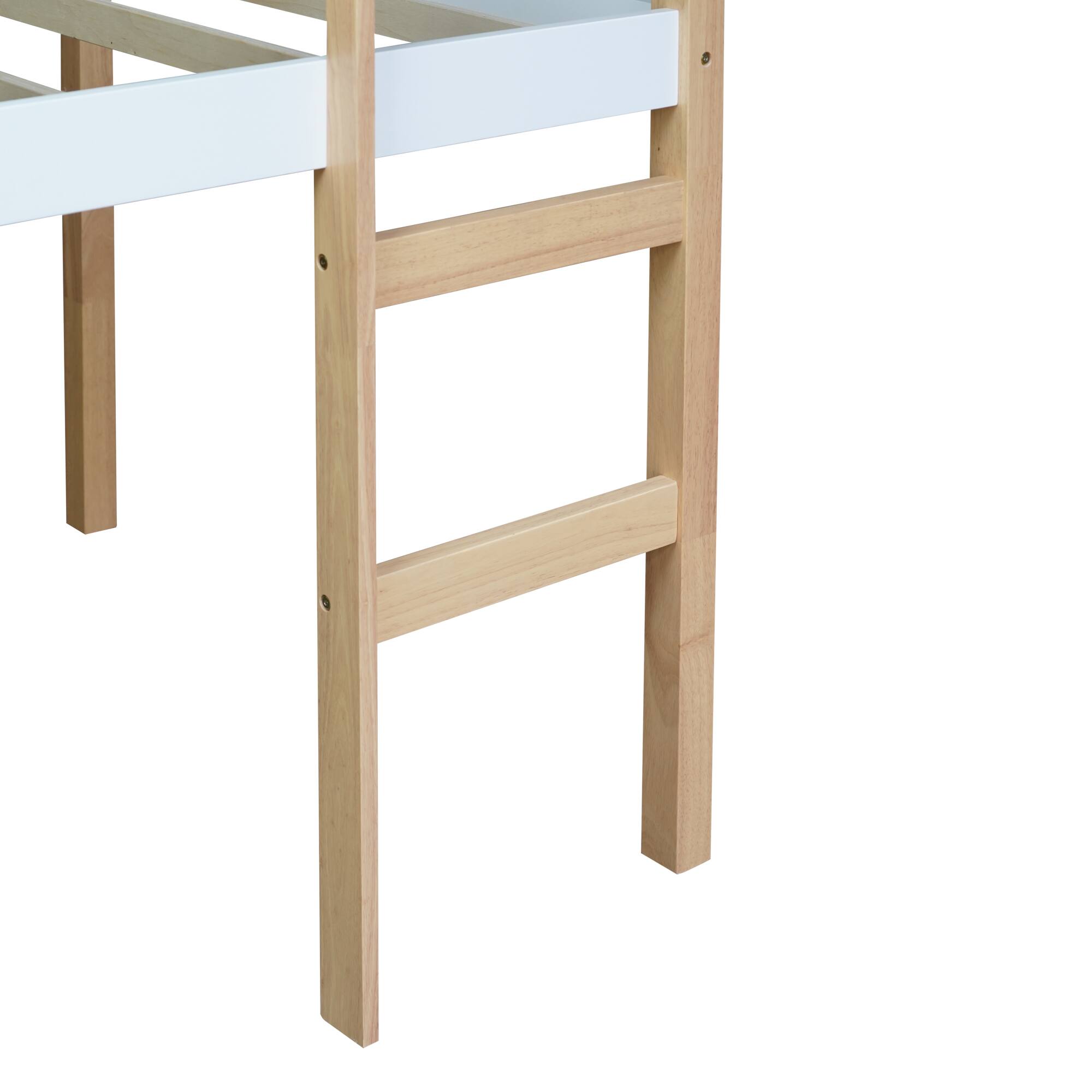 Alt View 1. GOODSILO - Solid Wood Twin Loft Bed with Ladder and Strengthened Slats for Enhanced Stability and Space Optimization - Natural+White.