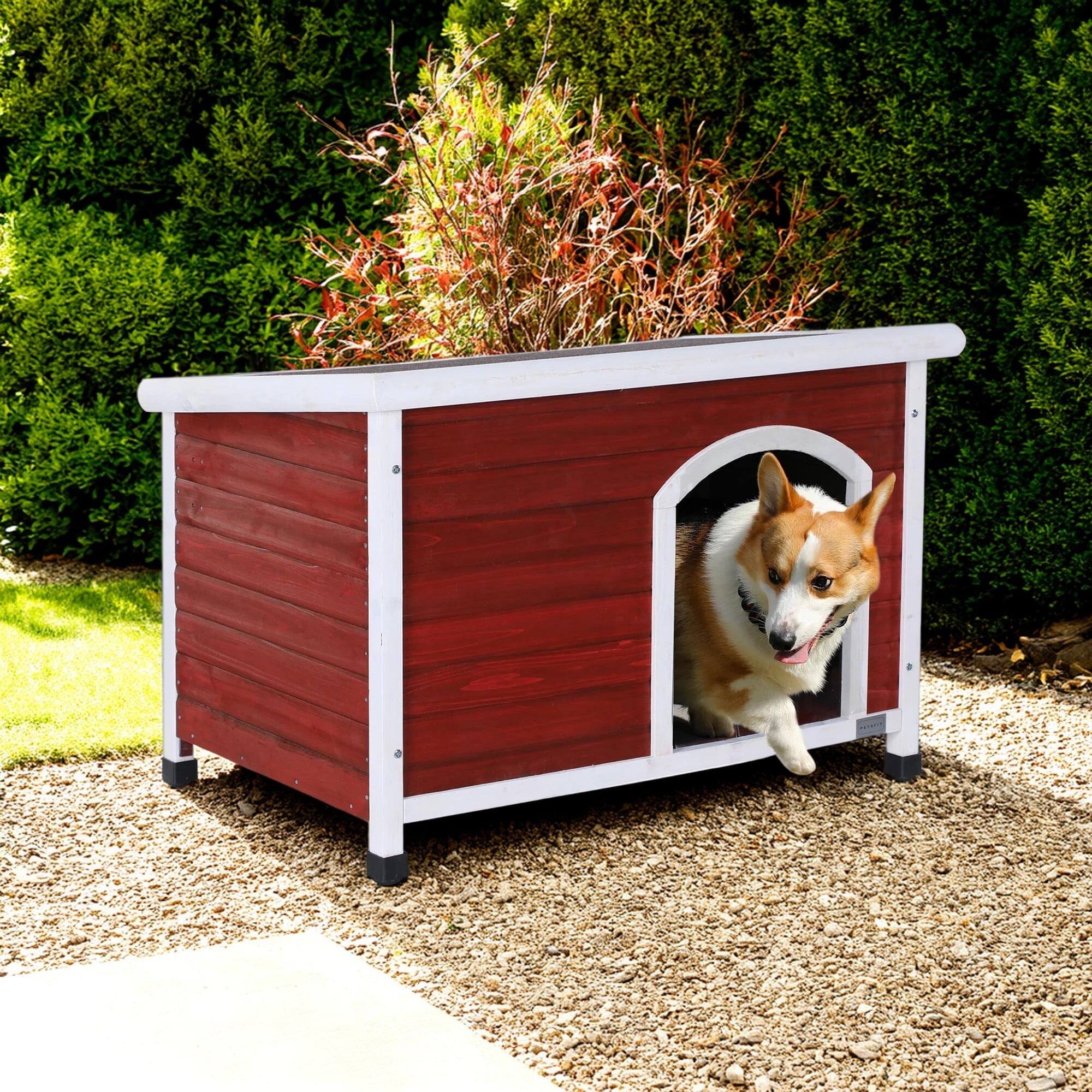 Front. Pefilos - 41.5" Width Wooden Dog Houses for Small Medium Large Dogs Outdoor Weatherproof Dog Kennel with Raised Feet.