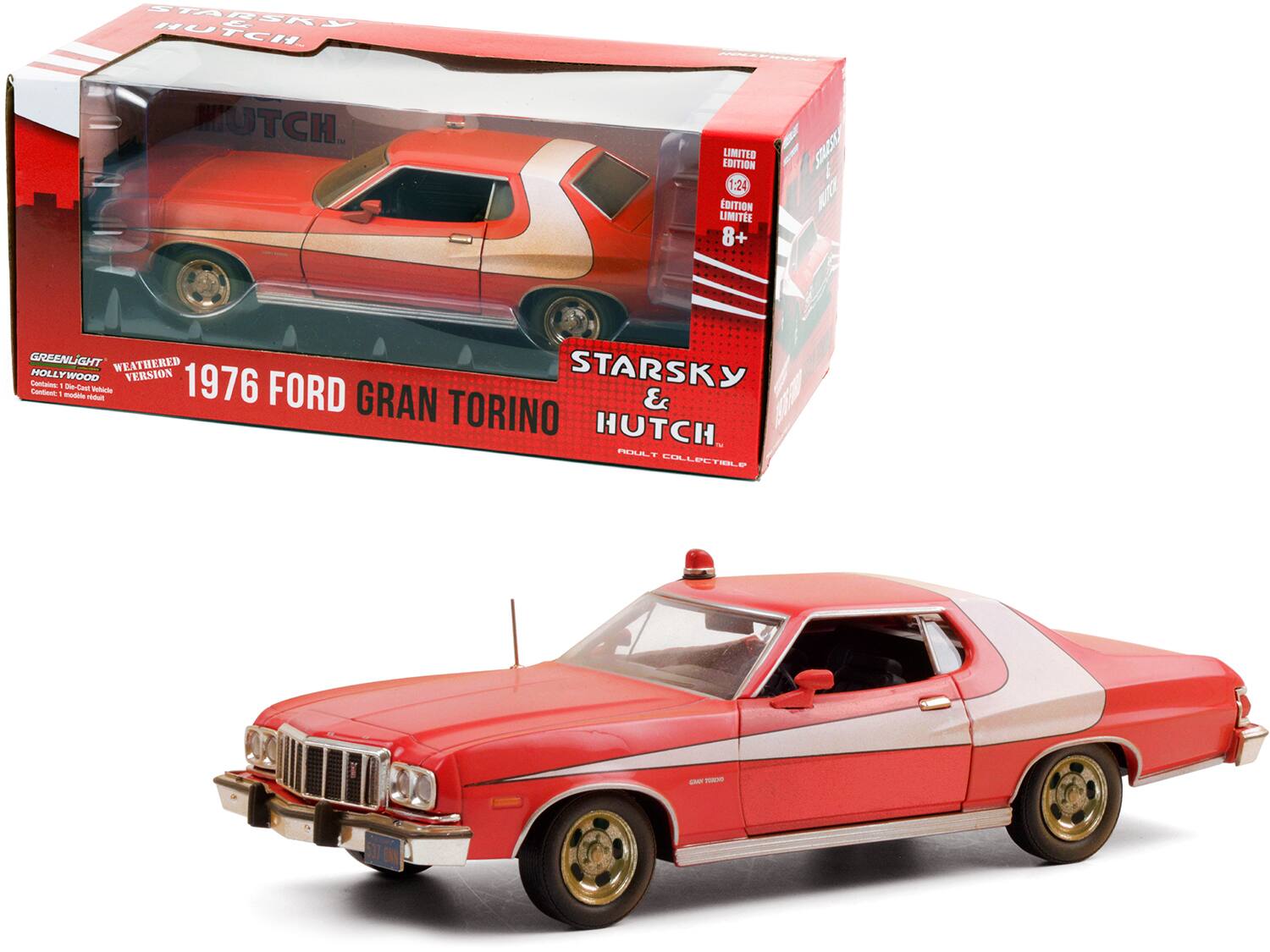 STARSKY | HUTCH.  
MUTCH LIMITED A SCSU EDITION I 12 EDITION NRT LIMITEE 8+  
GREENLIGHT WEATHERED HOLLYWOOD  
Cantams - - Cm Bhiche VERSION 1976 STARSKY Contienc - modele Tmu FORD GRAN TORINO & HUTCH.  
PEAIL T LULPETRP - -t 537 CNN