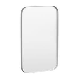 APRILSOUL - 20 in. W x 30 in. H Rectangular Framed Tempered Glass Wall-Mounted Bathroom Vanity Mirror - Silver