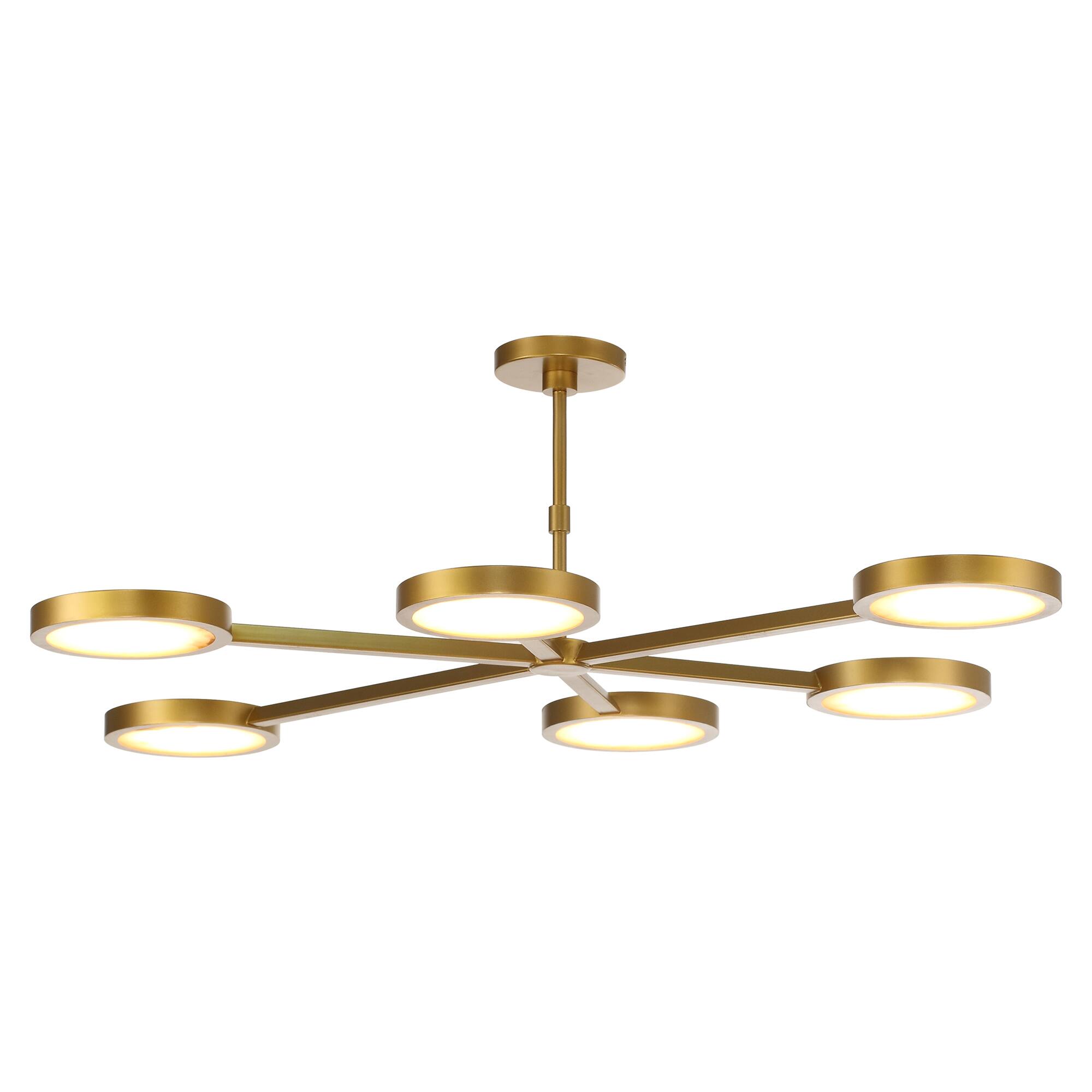 Back. Perimost - 50'' Modern Gold six Round  LED Pannel Ceiling Light - Gold.