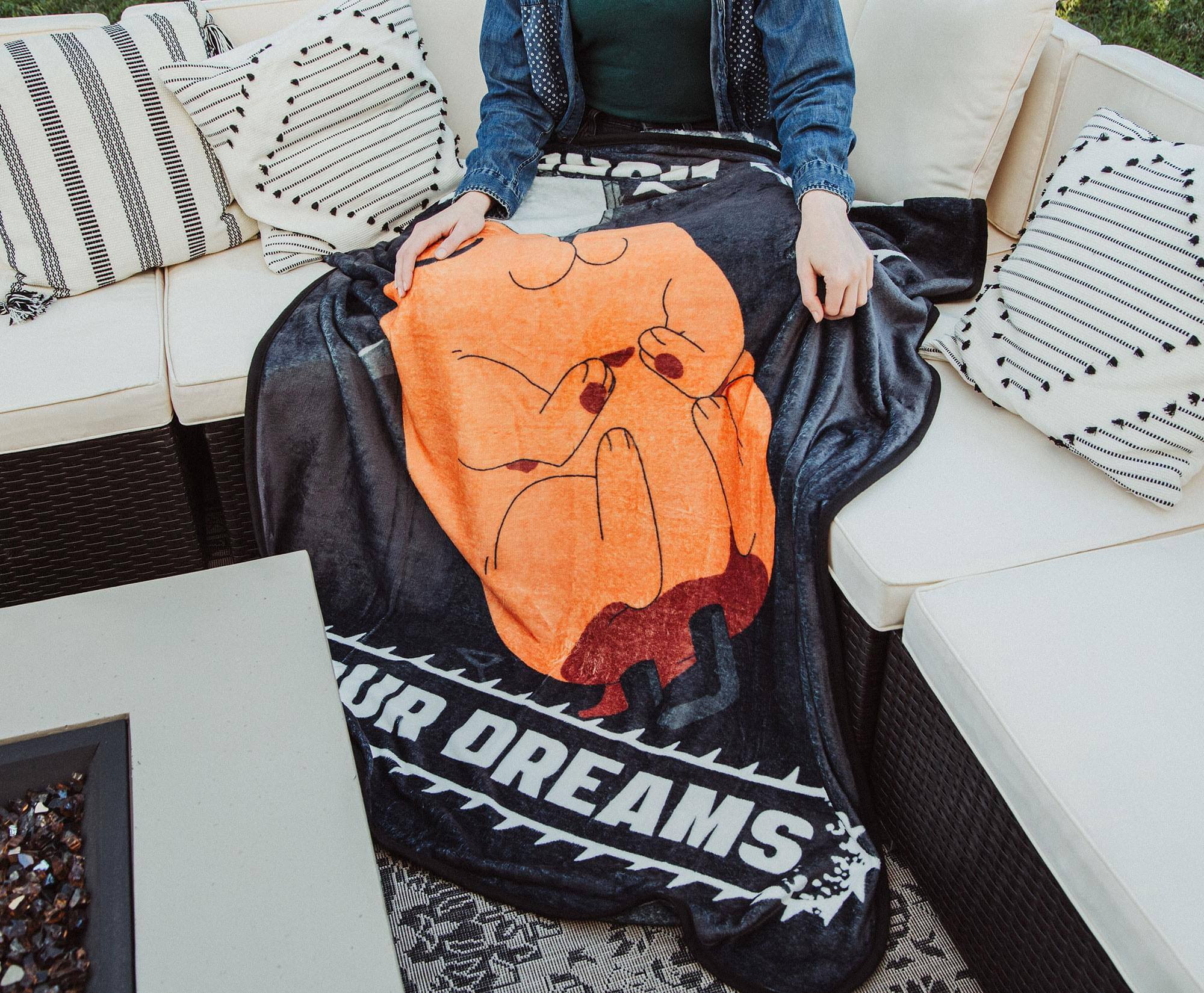 Alt View 4. Just Funky - Chainsaw Man Pochita "Show Me Your Dreams" Fleece Throw Blanket | 45 x 60 Inches - Orange.