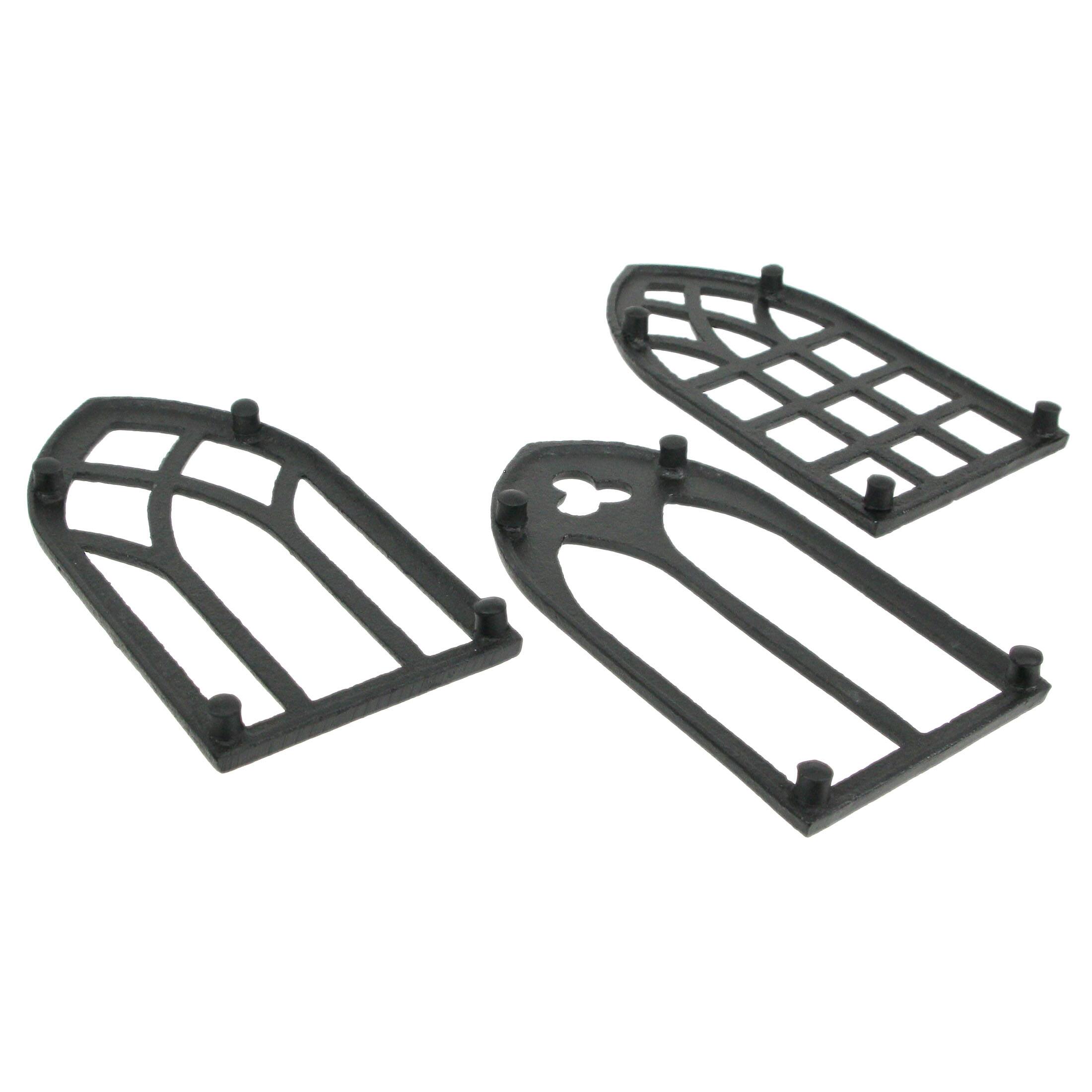 Alt View 7. Zeckos - Set of 3 Black Cast Iron Gothic Cathedral Window Design Kitchen Trivets - Brown.