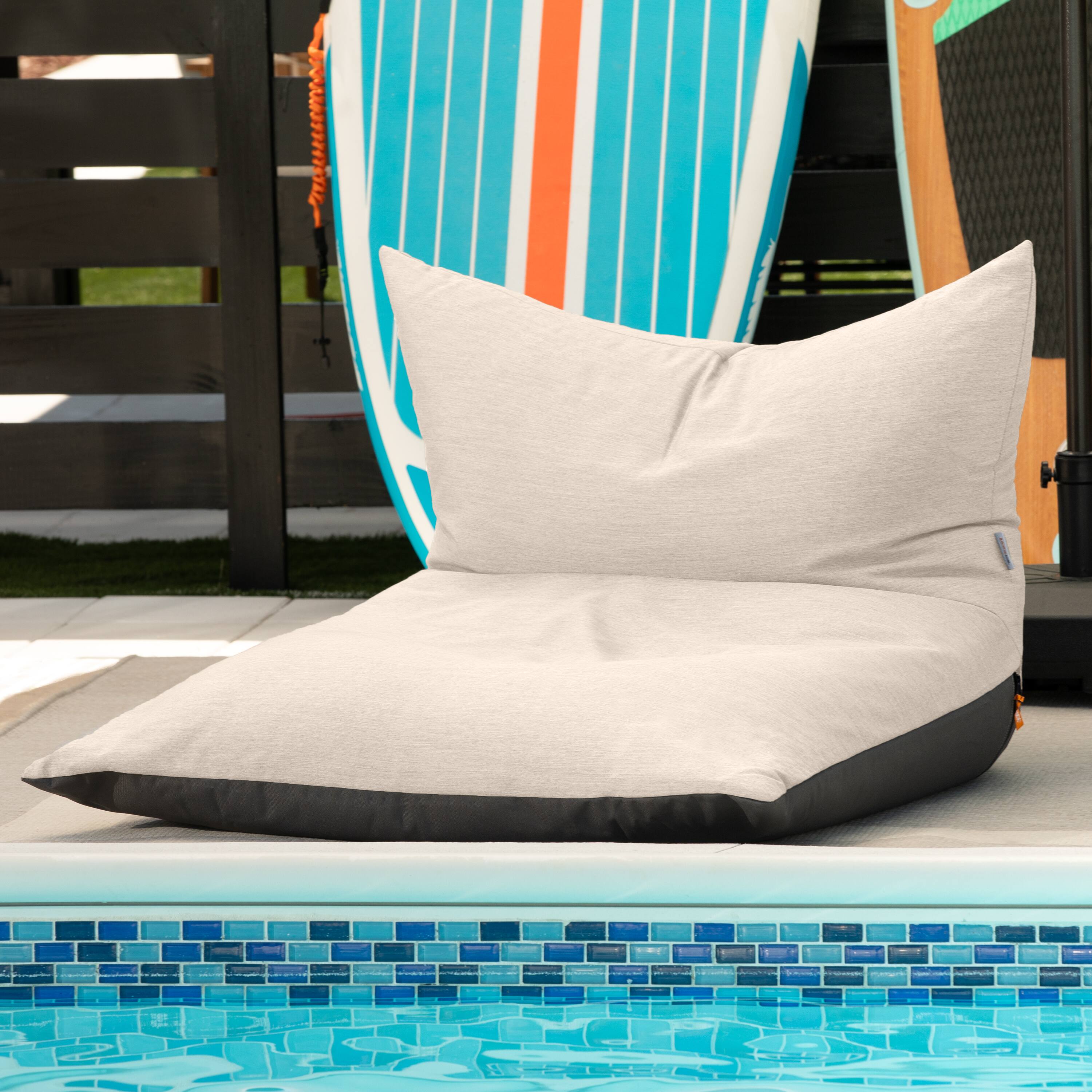 Alt View 1. Jaxx - Jaxx Finster Outdoor Bean Bag Lounge Chair - Sunbrella Flax - Sunbrella Flax.