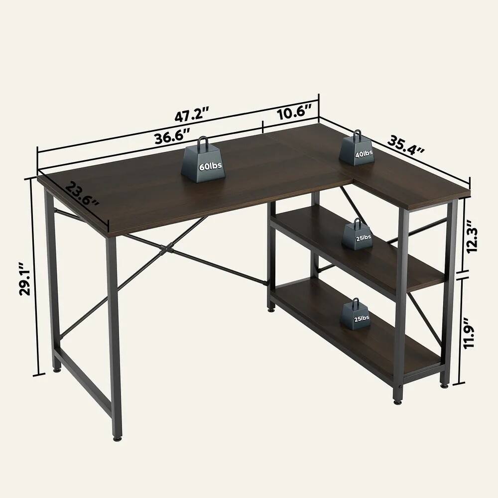 The text on the image reads: "29.1" 23.6" 47.2" 36.6" 60lbs 10.6" 40lbs 35.4" 25/bs 25lbs 12.3" 11.9". This information is likely related to the dimensions and weight of the table. The table is 29.1 inches wide, 23.6 inches deep, and 47.2 inches tall. It weighs 60 pounds and has a weight limit of 10.6 pounds per shelf. The table is made of wood and has a weight capacity of 35.4 pounds per shelf.