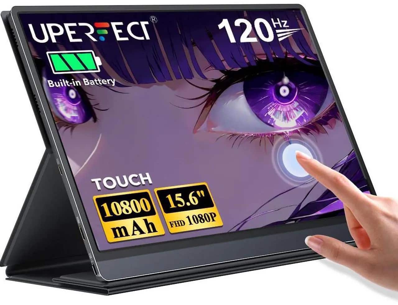 UPERFECT - 15.6" FHD 1080P Touchscreen Gaming Monitor, 120Hz 1ms FreeSync, 10800mAh Battery, USB-C/Mini HDMI