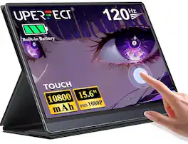 UPERFECT - 15.6" FHD 1080P Touchscreen Gaming Monitor, 120Hz 1ms FreeSync, 10800mAh Battery, USB-C/Mini HDMI