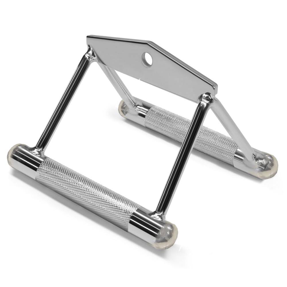 Angle. Amber Sporting Goods - Chrome Plated Double D Handle with Ergo Handgrips for Optimal Workout Control - Silver.