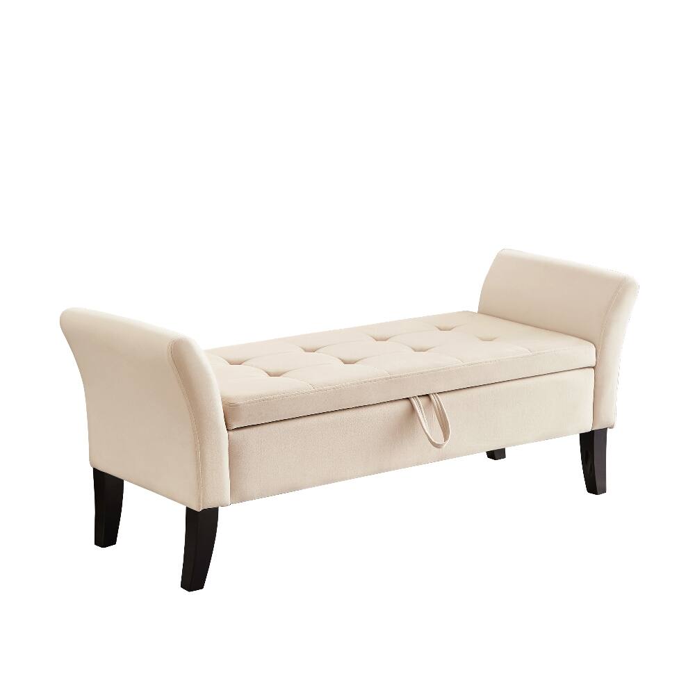 Alt View 4. Ropilly - Ropilly Beige Velvet Tufted Storage Bench with Curved Arms for Bedroom Entryway - Beige.