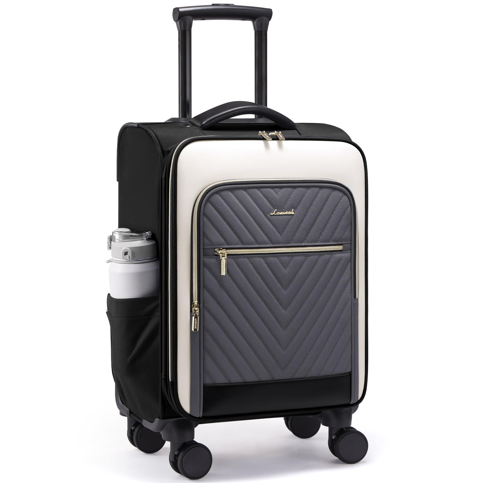 Front. Vulpecula Spade - Carry On Luggage 22x14x9 Airline Approved,20 Inch Carry-on Suitcase for Women,Softside Suitcases with Wheels,Rolling - Black/White/Grey.