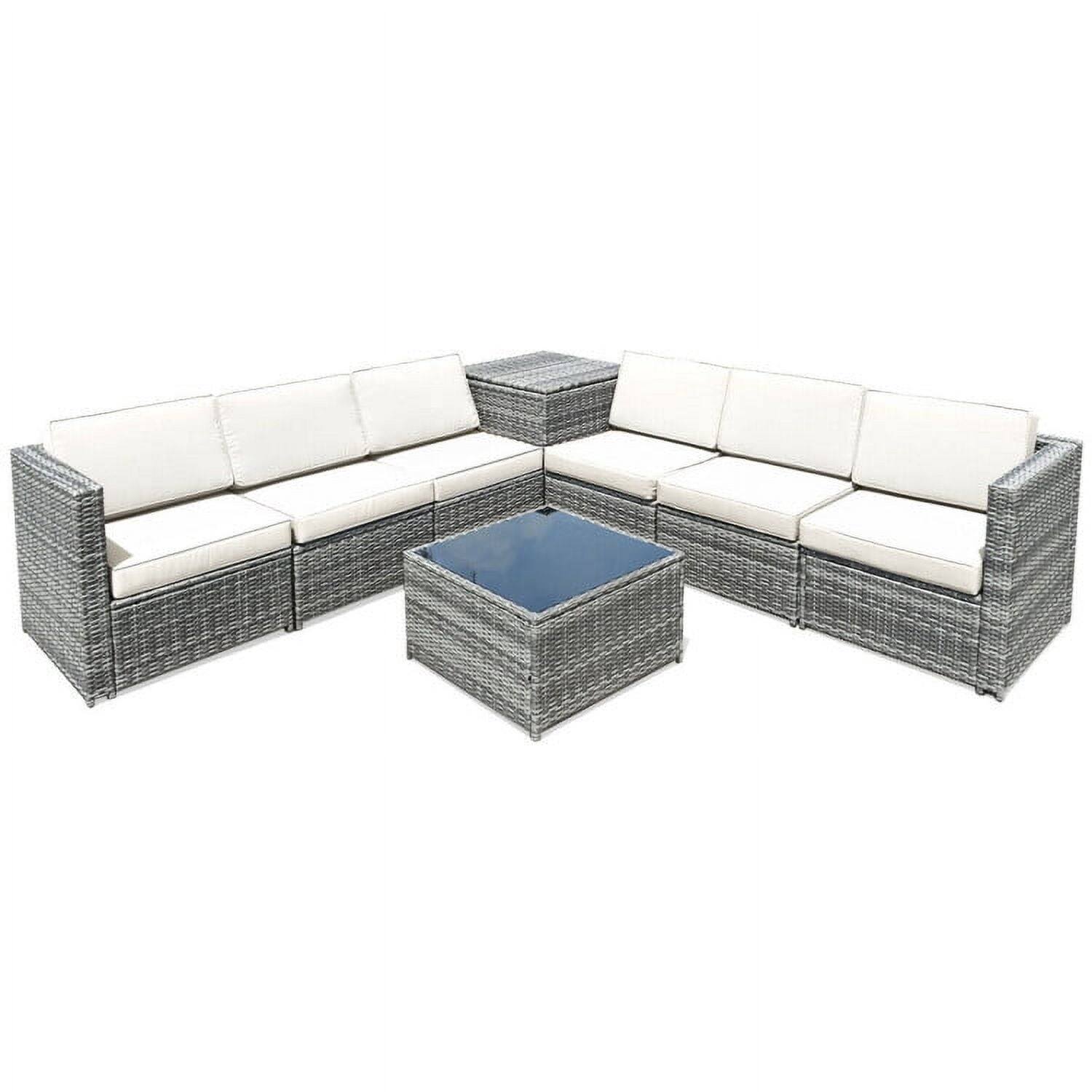 Alt View 1. Pefilos - 8 Piece Wicker Sofa Rattan Dinning Set Patio Furniture with Storage Table-White, Wicker Furniture Conversation Sets - White.