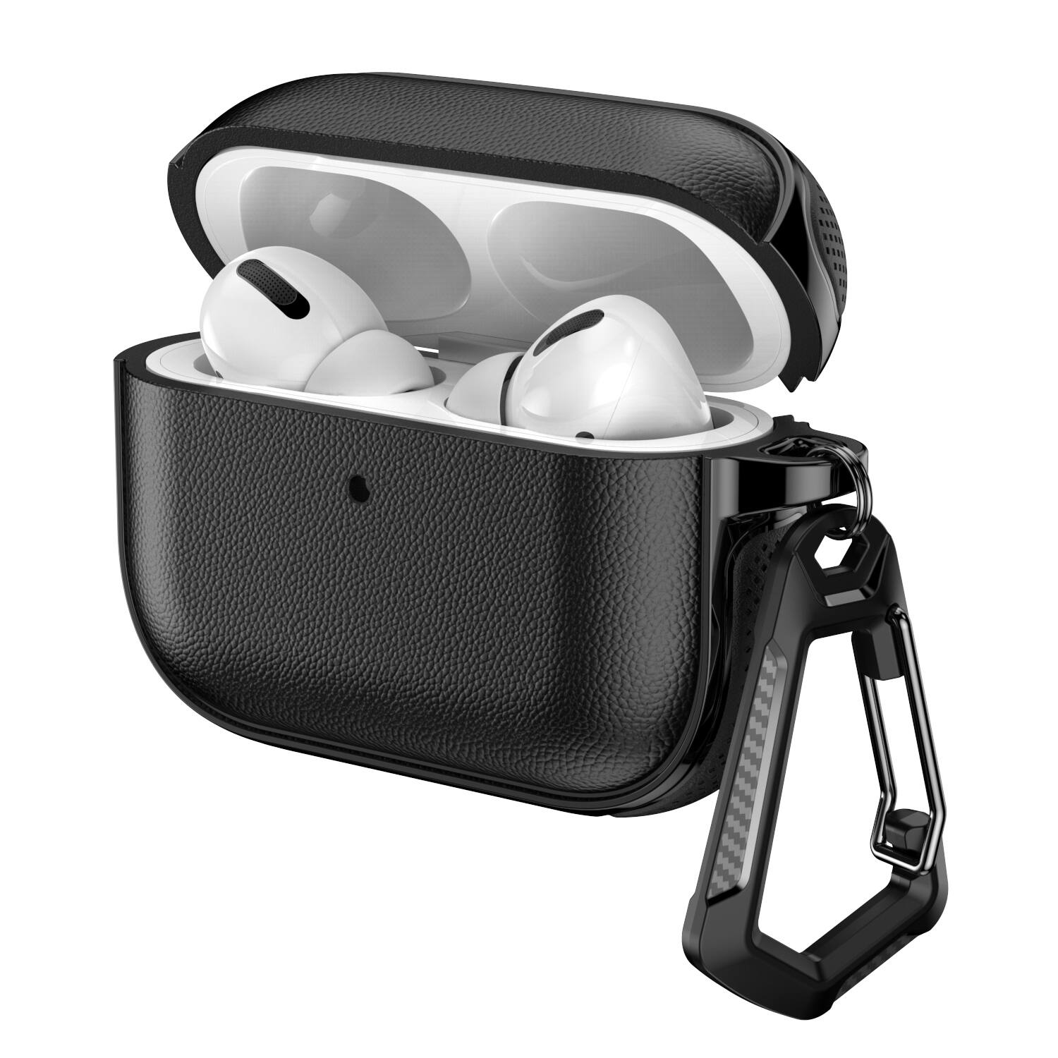 Front. Dteck - Protective Case for AirPods Pro 3rd Gen (2025) with Carabiner,Shockproof Split 360° Full-Body Earphone Case - Black.