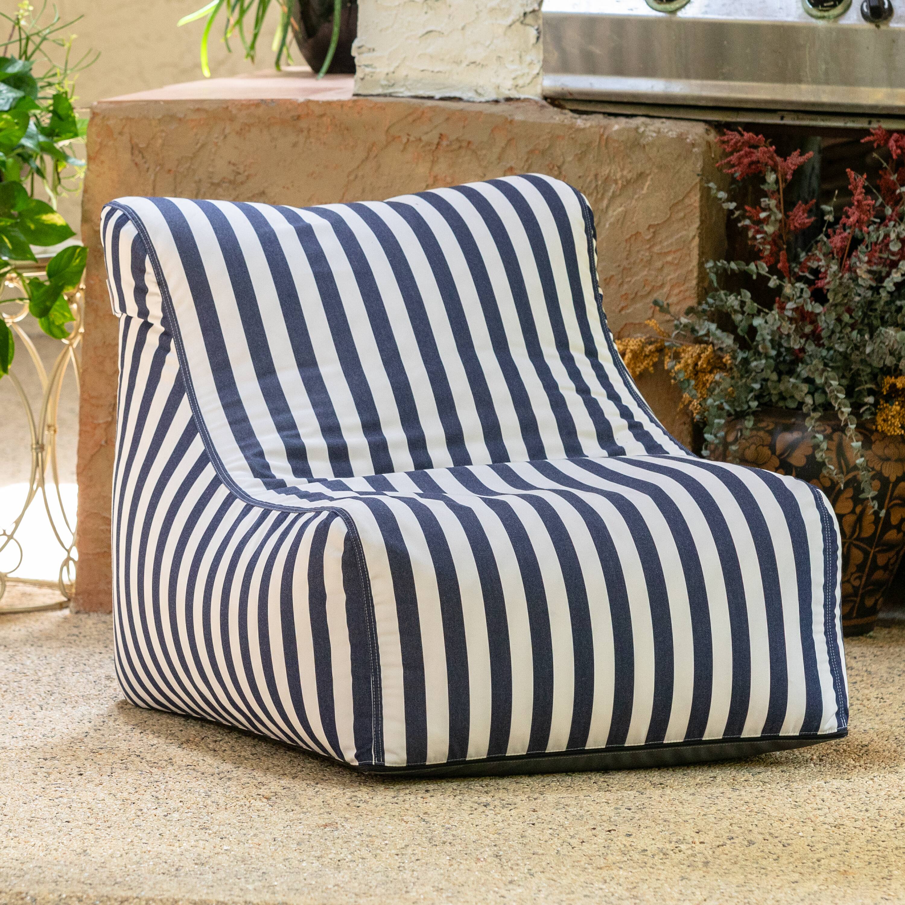 Back. Jaxx - Jaxx Ponce Outdoor Bean Bag Chair - Weather Resistant Patio and Poolside Lounge Seating, Navy Striped - Navy Stripes.