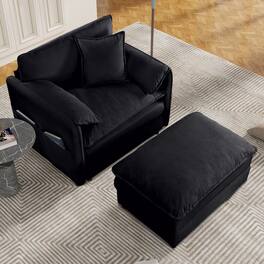 Boyel Living - Modern Minimalist Black Chenille Sofa with Side Storage Pockets 2-Seat - Black