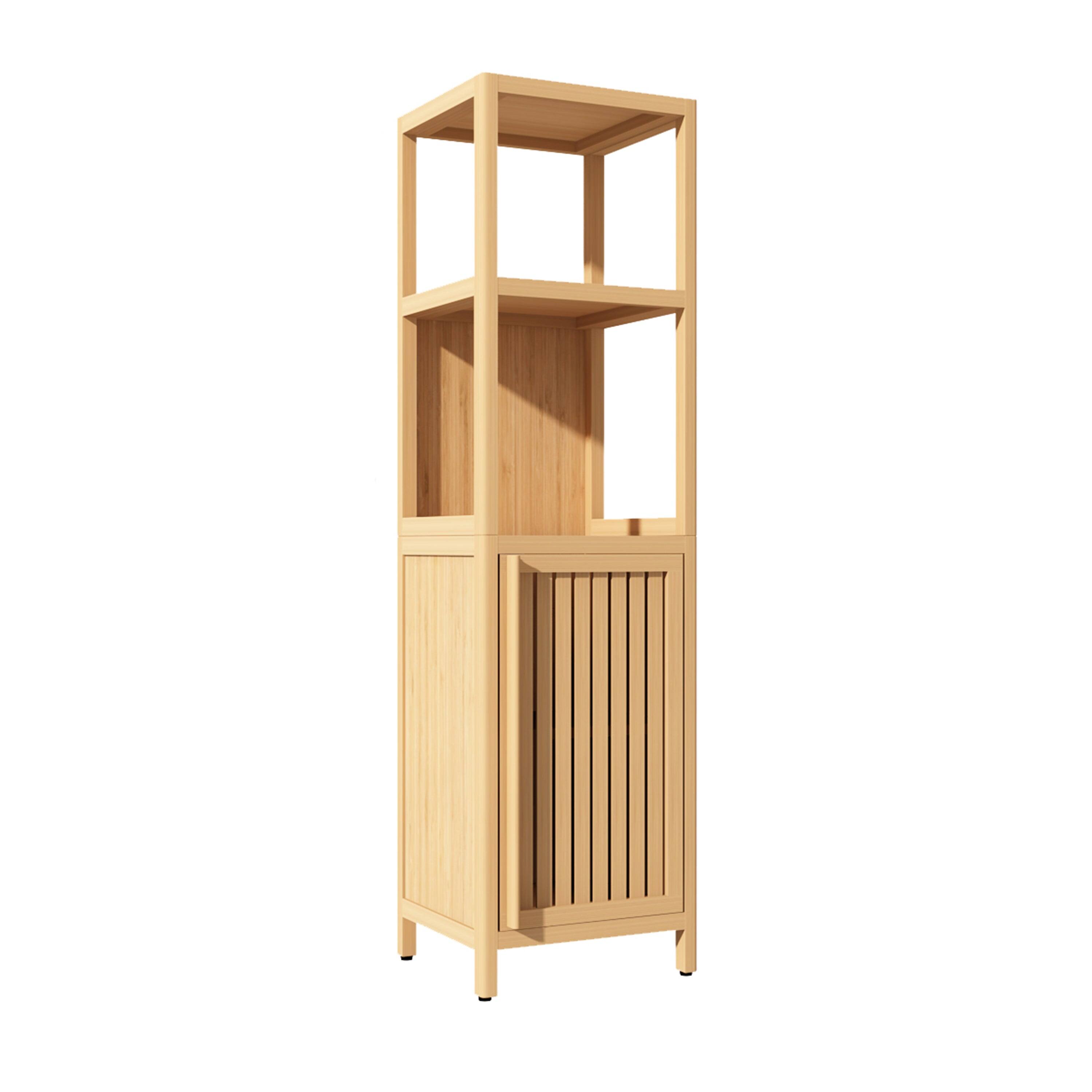 Front. Boyel Living - Large Capacity Bamboo Storage Cabinet with Shelves Multifunctional Organizer for Small Spaces - Natural.