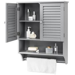 Hivvago - Grey Wall-Mounted Bathroom Medicine Cabinet with Louver Doors and Towel Bar - Gray