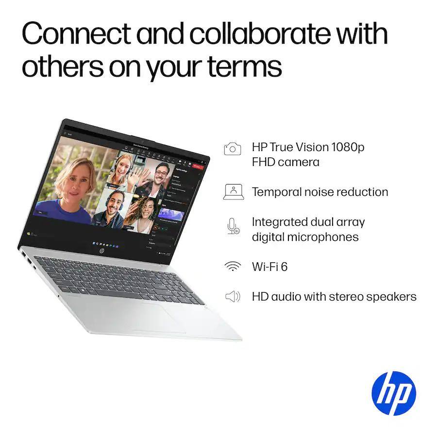 Connect and collaborate with others on your terms

- HP True Vision 1080p FHD camera
- Temporal noise reduction
- Integrated dual array digital microphones
- Wi-Fi 6
- HD audio with stereo speakers