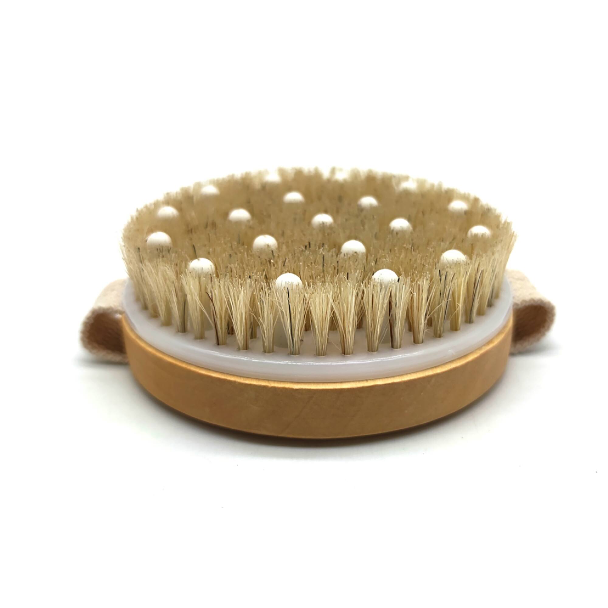 Pursonic - Bath Brush and Rubber Massager with Lotus wooden handle - Beige