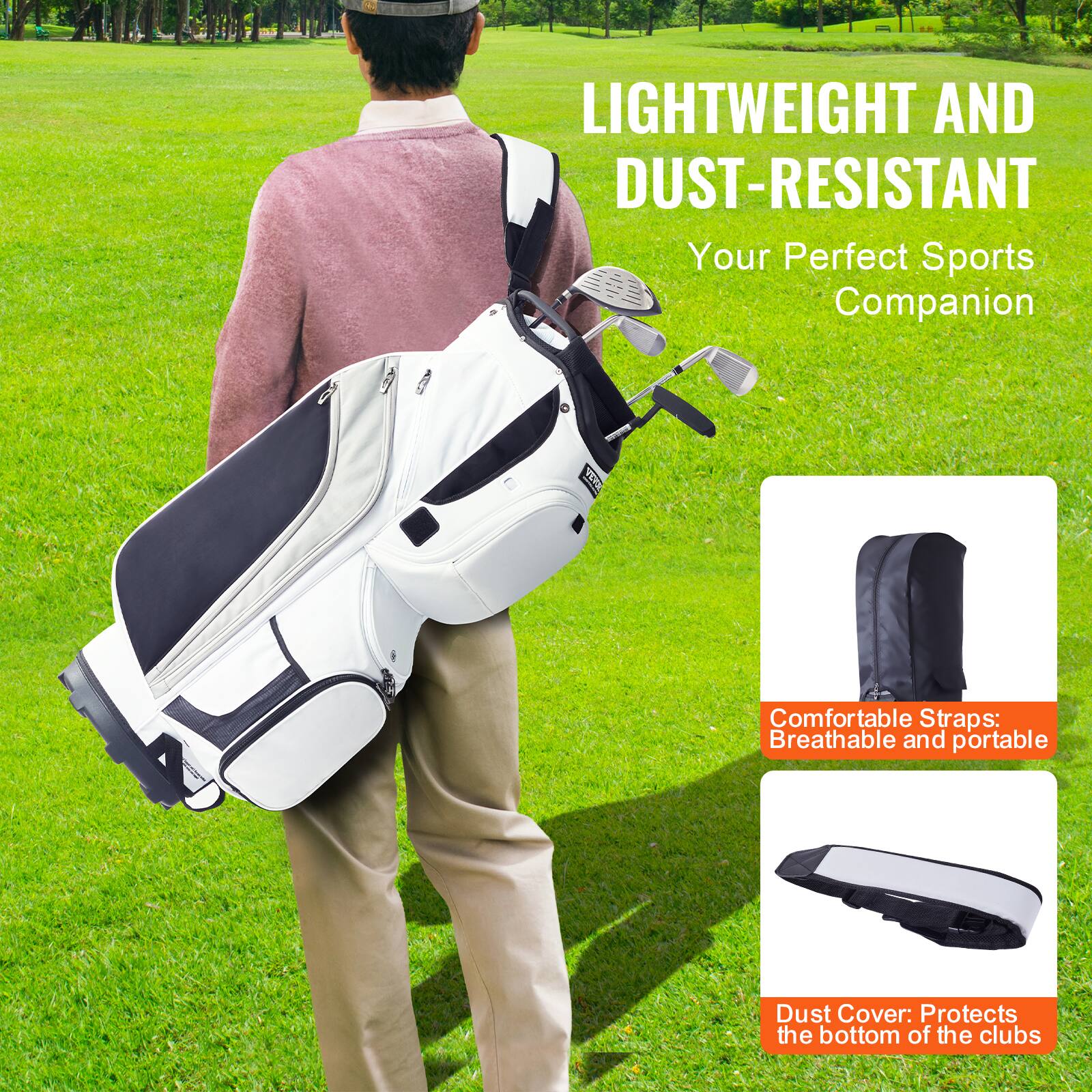 LIGHTWEIGHT AND DUST-RESISTANT  
Your Perfect Sports Companion  

Comfortable Straps: Breathable and portable  

Dust Cover: Protects the bottom of the clubs