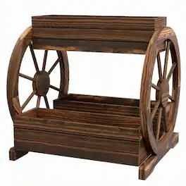 RYHNUYNE - 3-Tier Wooden Wagon Planter with Decorative Wheels for Vegetables Flowers Herbs, Carbonized Fir Raised Garden Bed - Black+Brown
