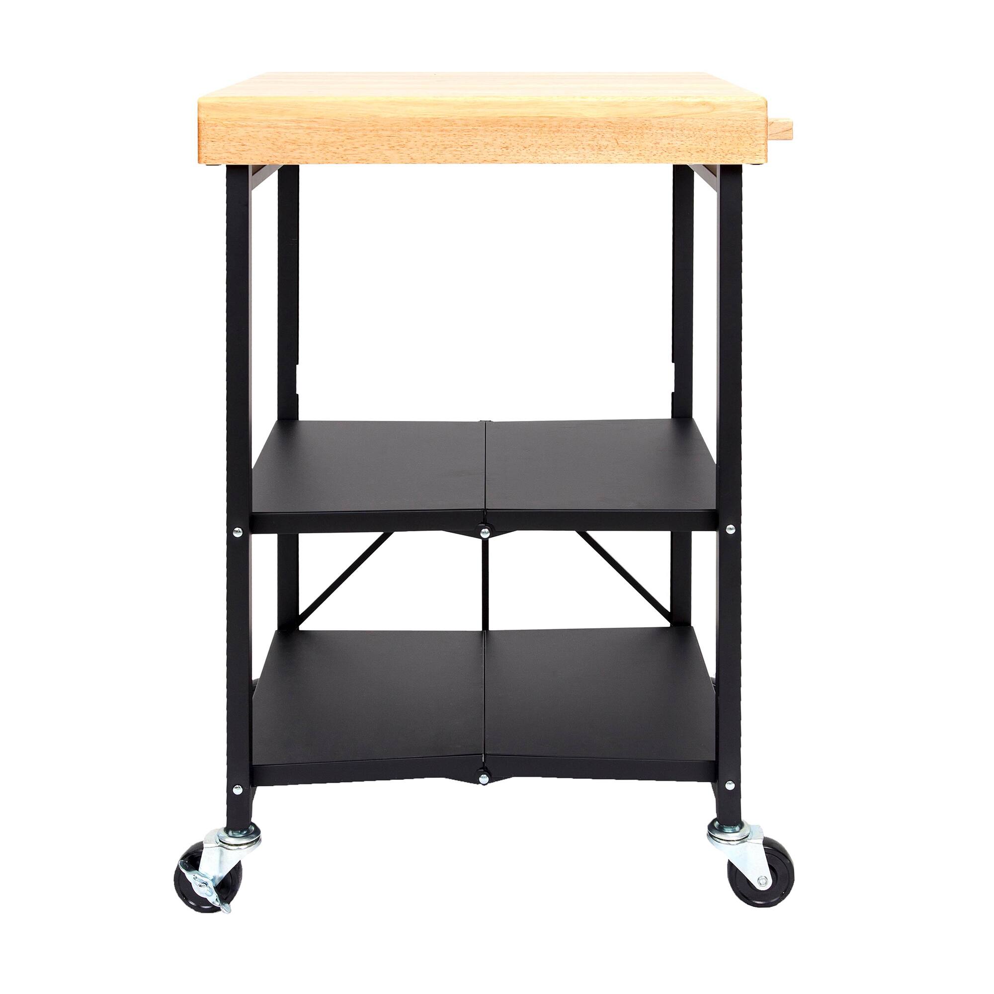 Alt View 5. Origami - Origami Foldable Wheeled Portable Solid Wood Top Kitchen Island Bar Cart, Black - Black.