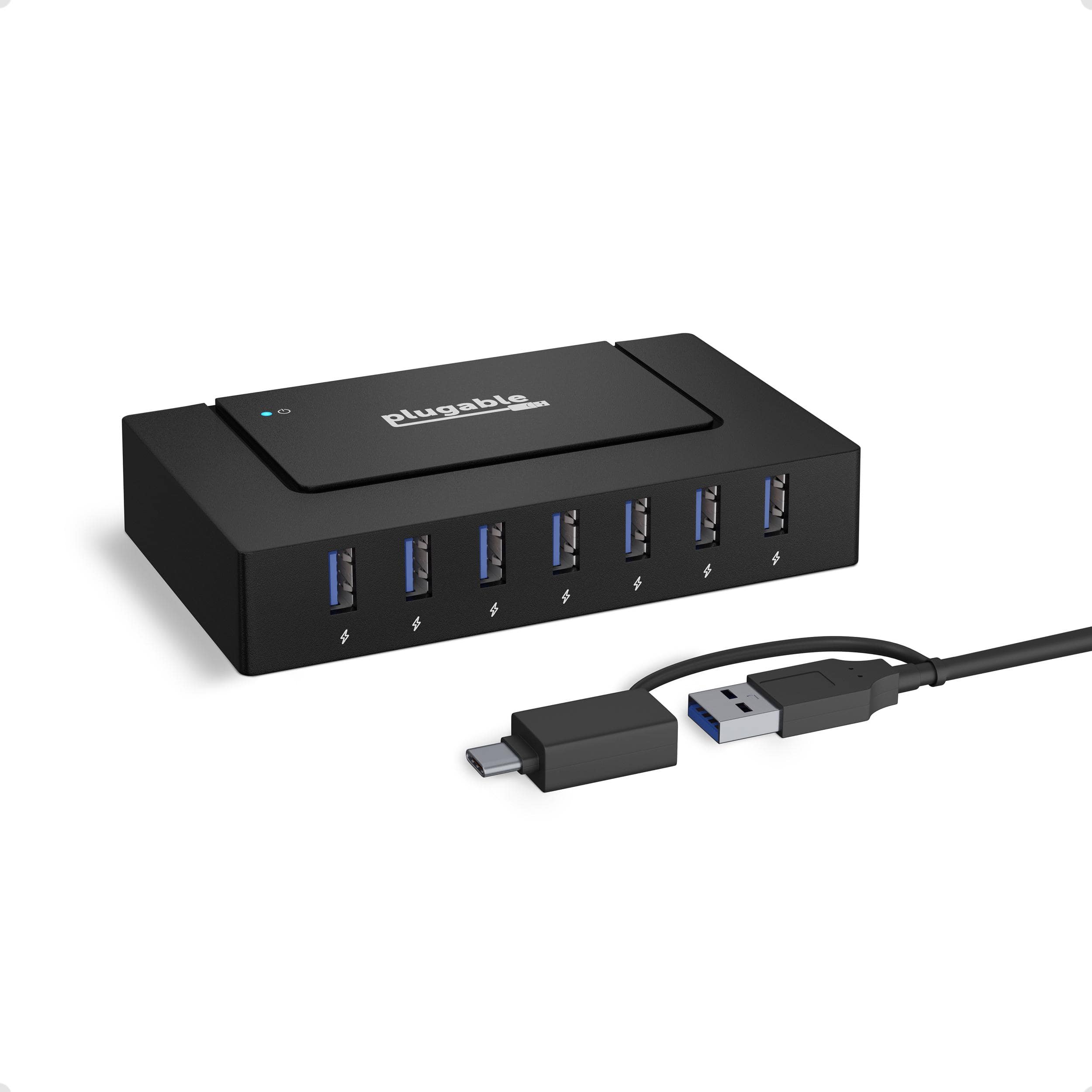 Plugable - 7-in-1 USB Charging Hub for Laptops w/ USB-C or USB 3.0-Charging Station for Multiple Devices,USB Data Transfer - Black