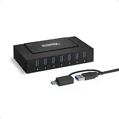 Front. Plugable - 7-in-1 USB Charging Hub for Laptops w/ USB-C or USB 3.0-Charging Station for Multiple Devices,USB Data Transfer - Black.