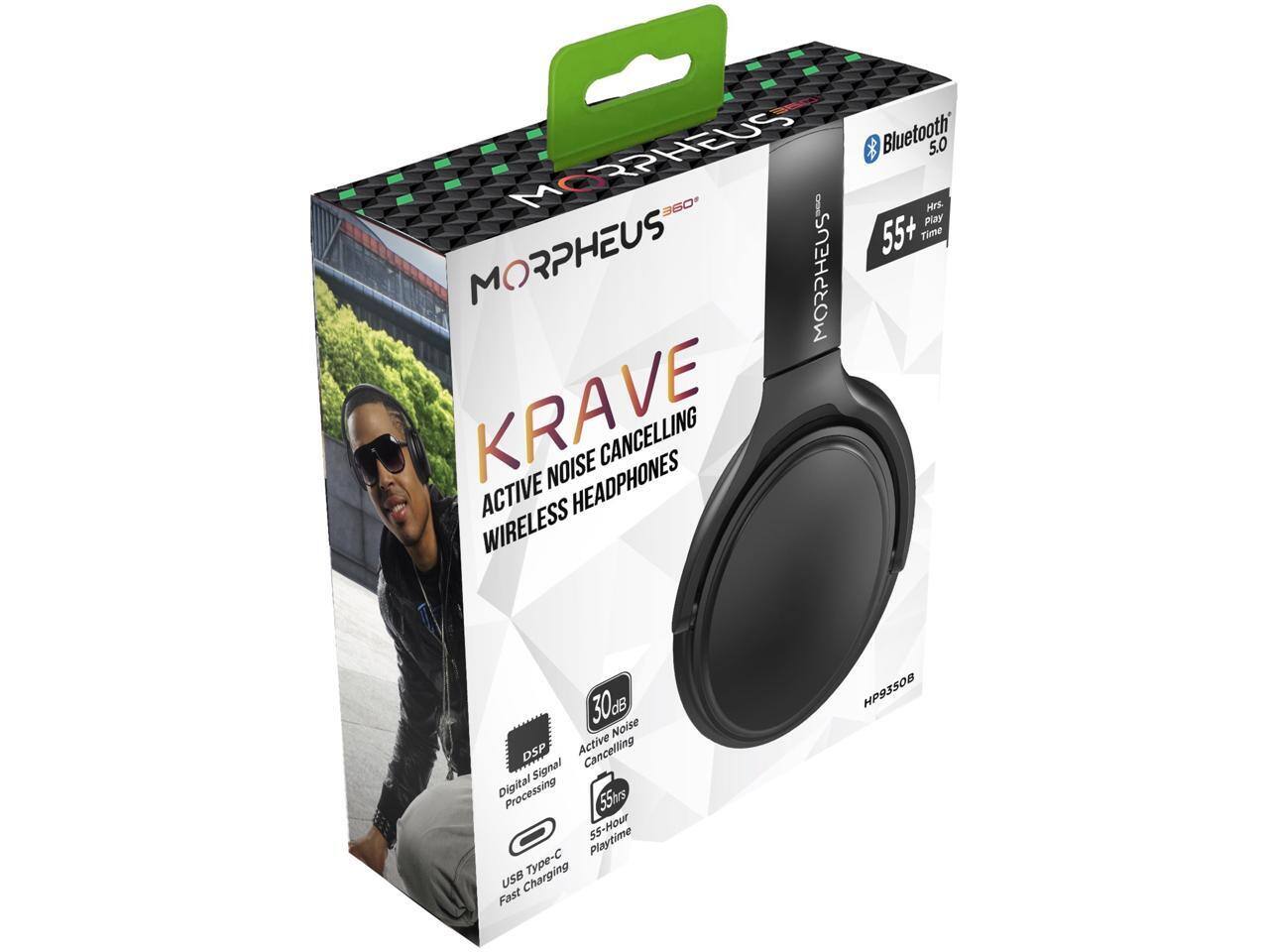 MORPHEUS KRAVE NOISE CANCELLING ACTIVE WIRELESS HEADPHONES  
Bluetooth 5.0  
360°  
55+ Hours Playtime  
USB Type-C Fast Charging  
Digital Signal Processing (DSP)  
30dB Active Noise Cancelling  
Model: HP9350B