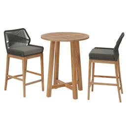 Modway - Wellspring 3-Piece Outdoor Bar Set with Round High-Top Table and 2 Stools - Gray Graphite