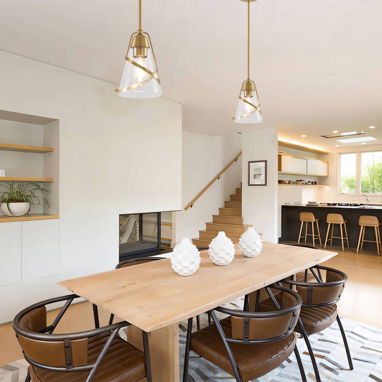 Angle. Parrot Uncle - 7" Modern Gold Pendant Light with Seed Glass Shade - Gold.