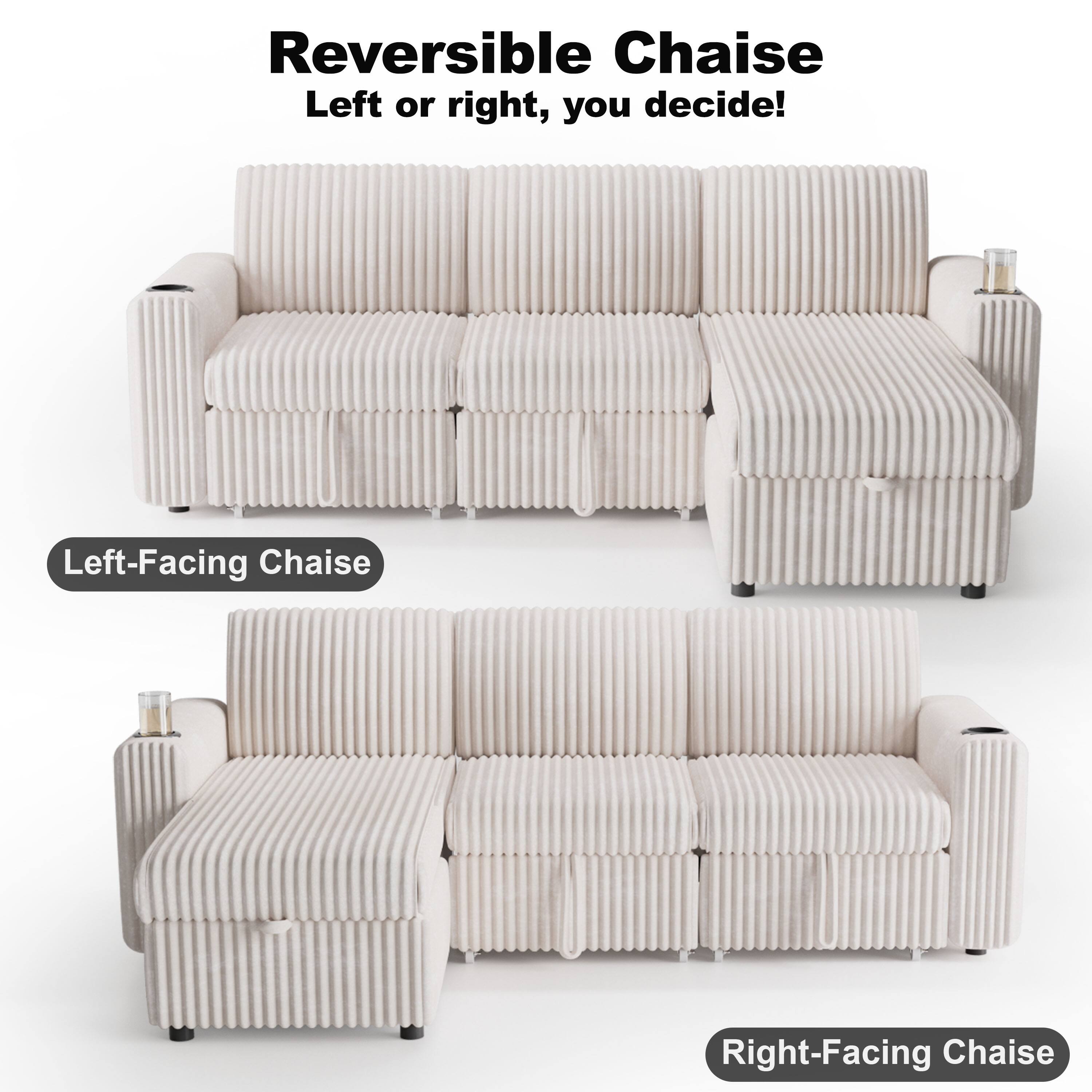 Reversible Chaise  
Left or right, you decide!  

Left-Facing Chaise  
Right-Facing Chaise