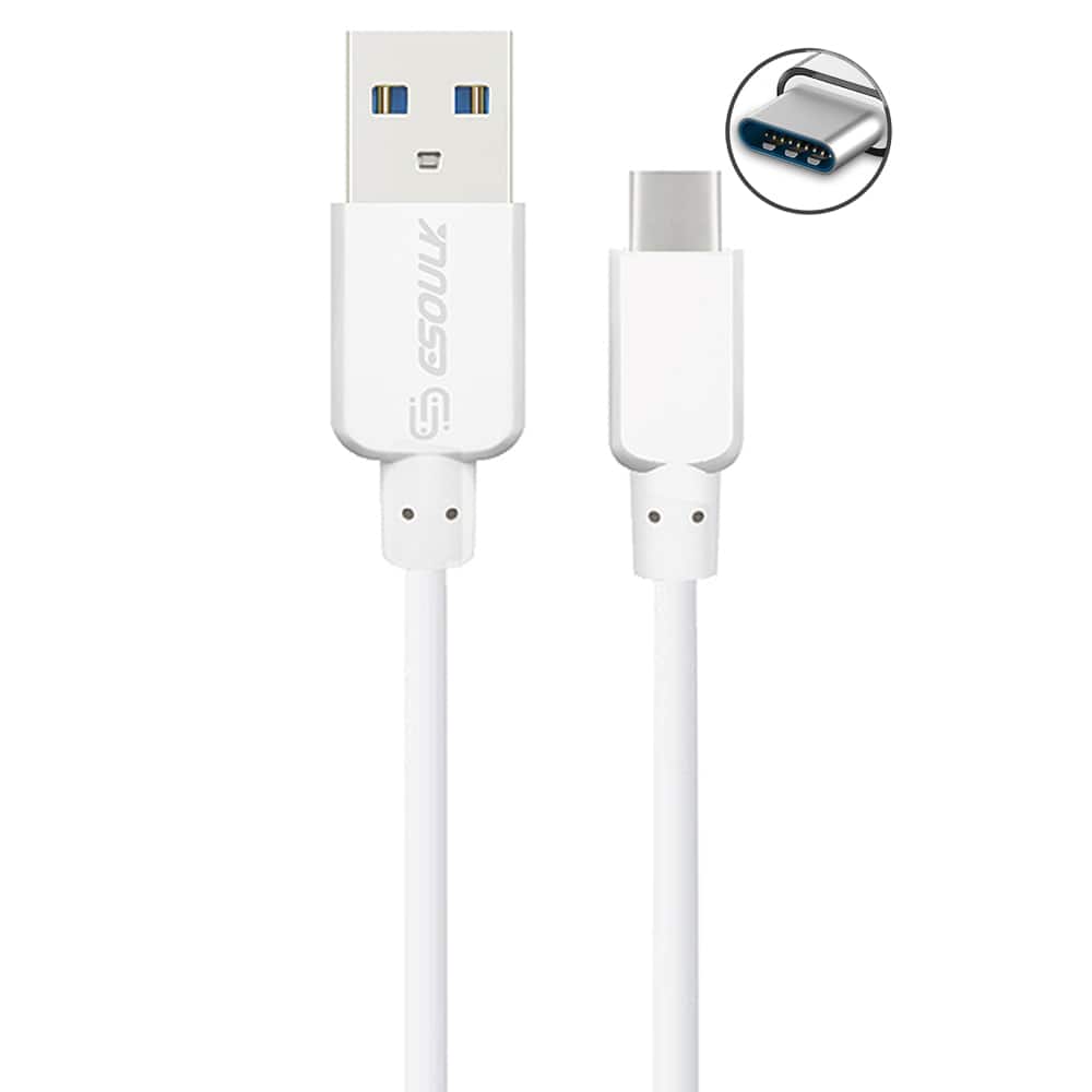 Esoulk - 5 Ft. (1.5m) USB-A to USB-C Charger and Sync Cable Universal Compatible Apple Samsung - White