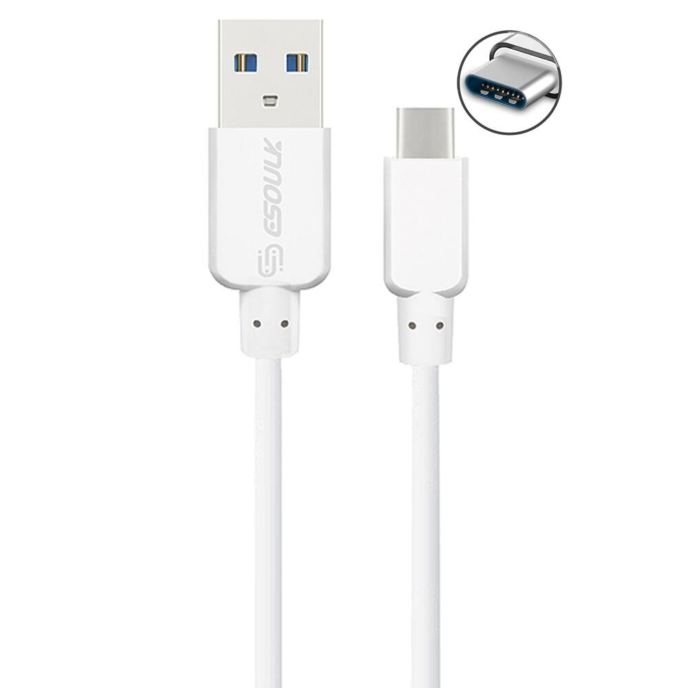 Front. Esoulk - 5 Ft. (1.5m) USB-A to USB-C Charger and Sync Cable Universal Compatible Apple Samsung - White.