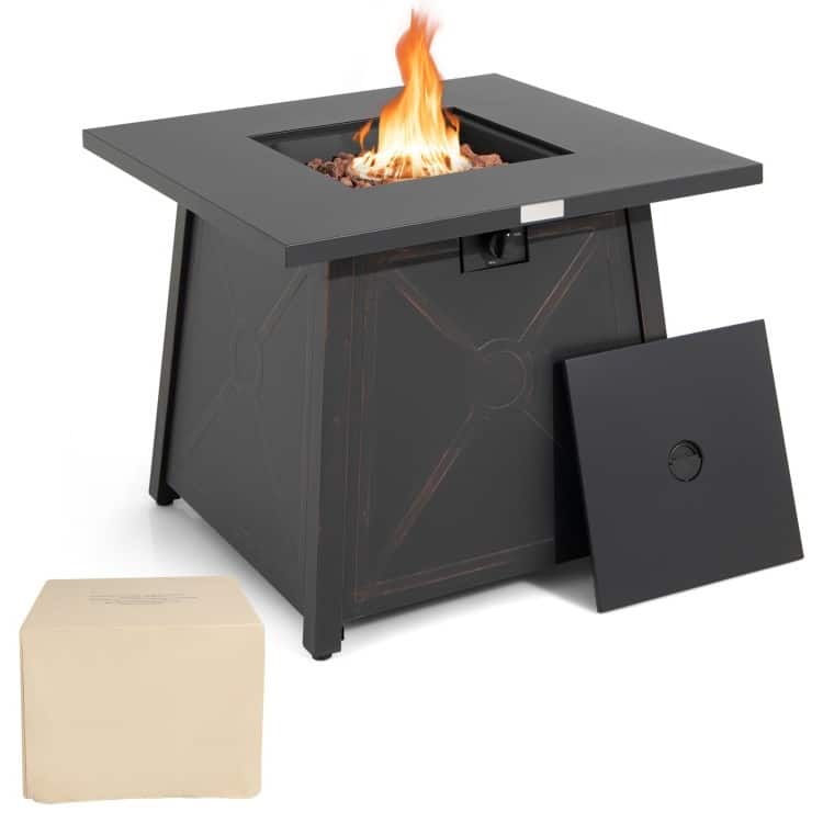 SlickBlue - Portable 50,000 BTU Steel Fire Pit Table – LP Gas Propane Outdoor Heater - Black